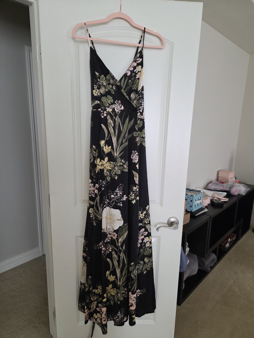 Lulu's Black Floral Maxi Dress with Pink and Cream Flowers